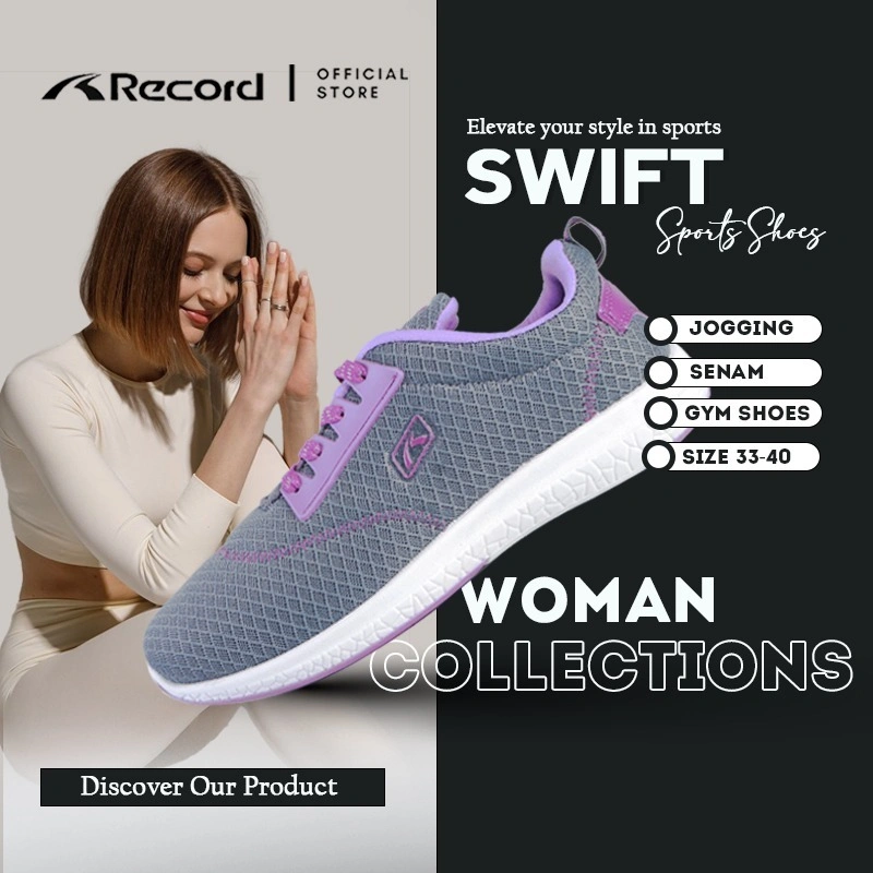 [RECORD SHOES] SWIFT Sneakers Olahraga Perempuan Sepatu Senam, Gym, Outbond, Casual, Poundfit  33-40