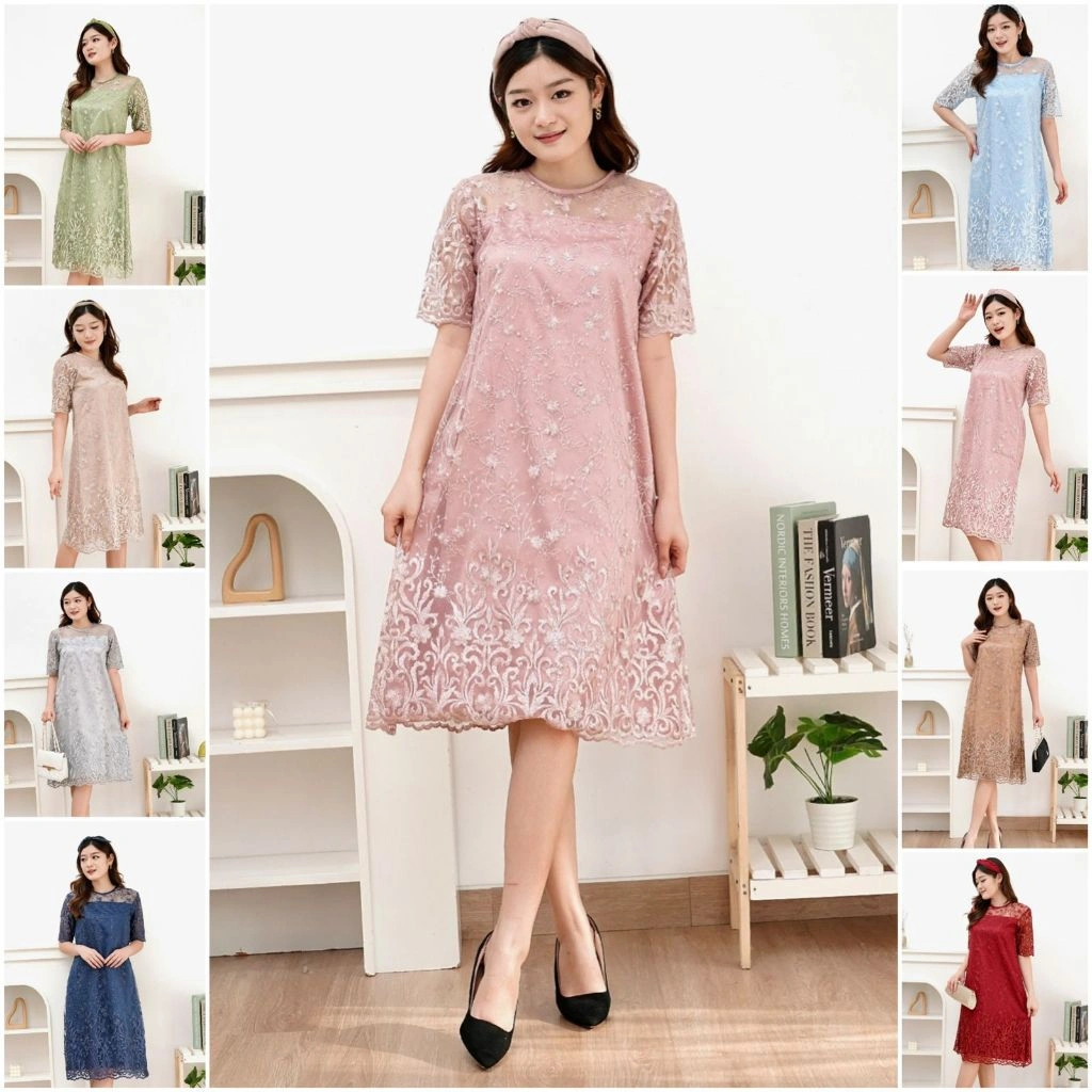 (100% REALPICT) Dress Alea Brukat Tulle Glitter Tille Premium Brukat Tule Dres Natal Imlek Brokat