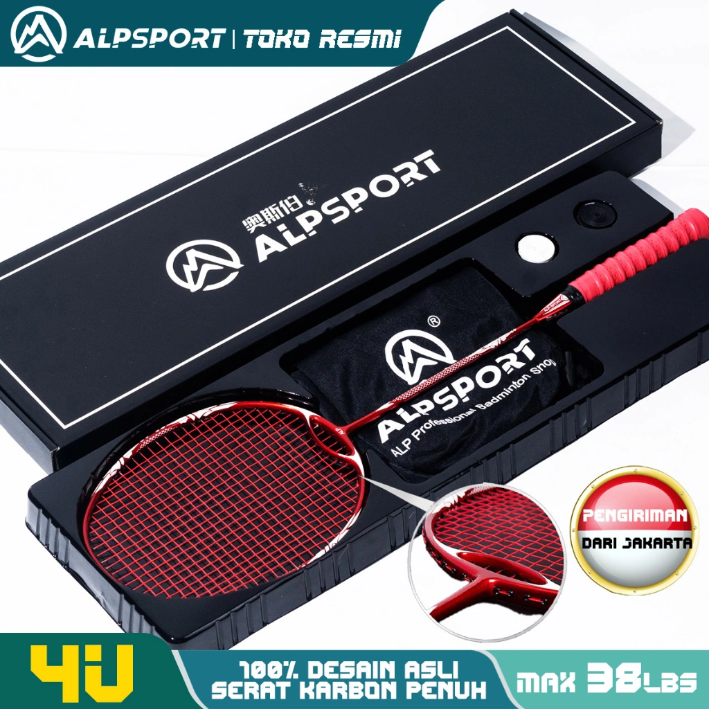 ALPSPORT ZHANYU Power Lock + Rangka Penahan Angin 38LBS 4U G5 Raket BuluTangkis100% Desain Asli T800 Serat Karbon Senar Dan Grip Terpasang Reket Profesional Kelas Turnamen Merah Didesain Untuk PELAJAR Yang Raket Pemula Rsl Yonex Liling Victor ALP Racket