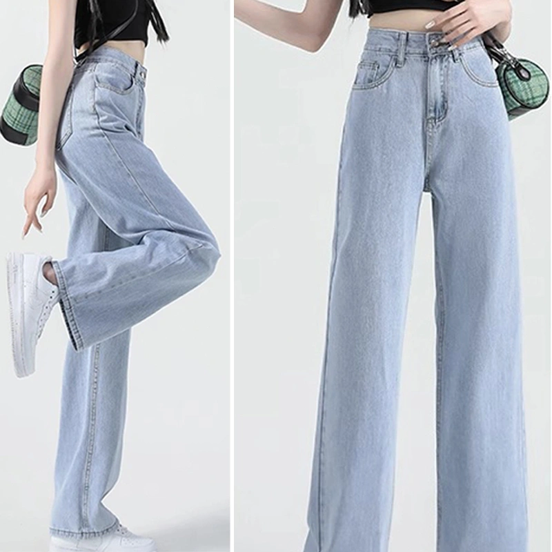 Celana jeans wanita celana panjang wanita jeans celana kulot jeans wanita celana korean style kulot wanita jeans celana cewek  longgar Jeans Karet Jumbo Biru Muda Oversiz