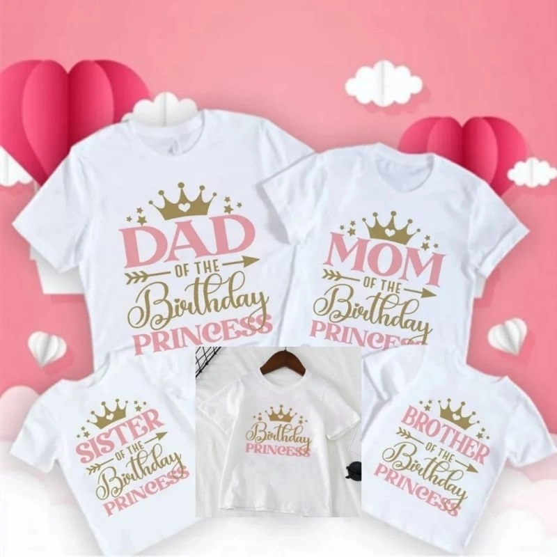 Herlin Collection_Kaos dan Jumper Couple Keluarga Birthday Princess Gold Pink_Kaos anak dan dewasa