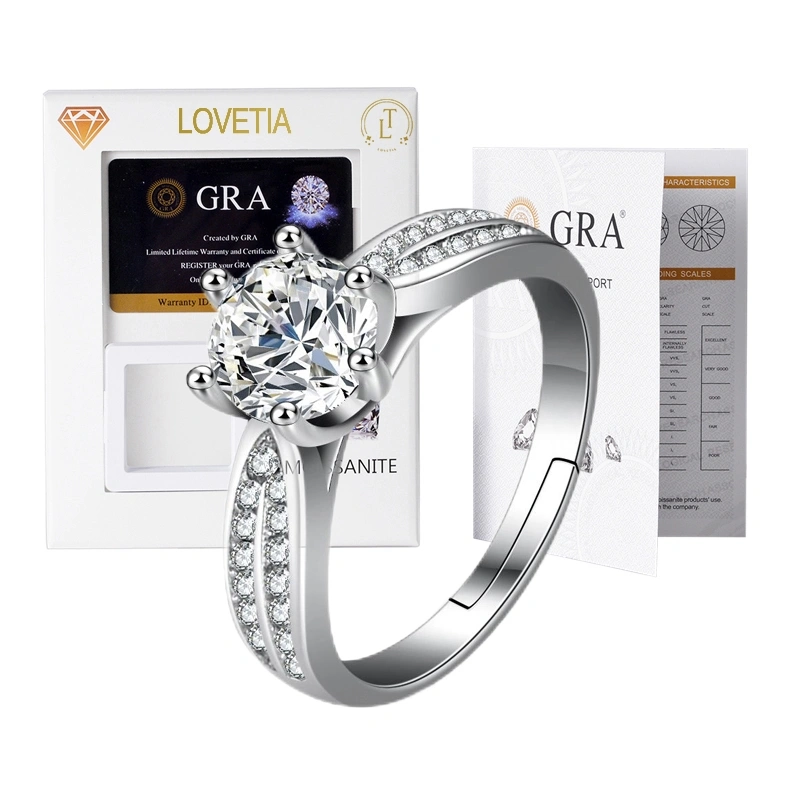 LOVETIA Cincin Berlian Moissanite 1.0 Ct Perak 925 Sertifikat GRA BTJZ002