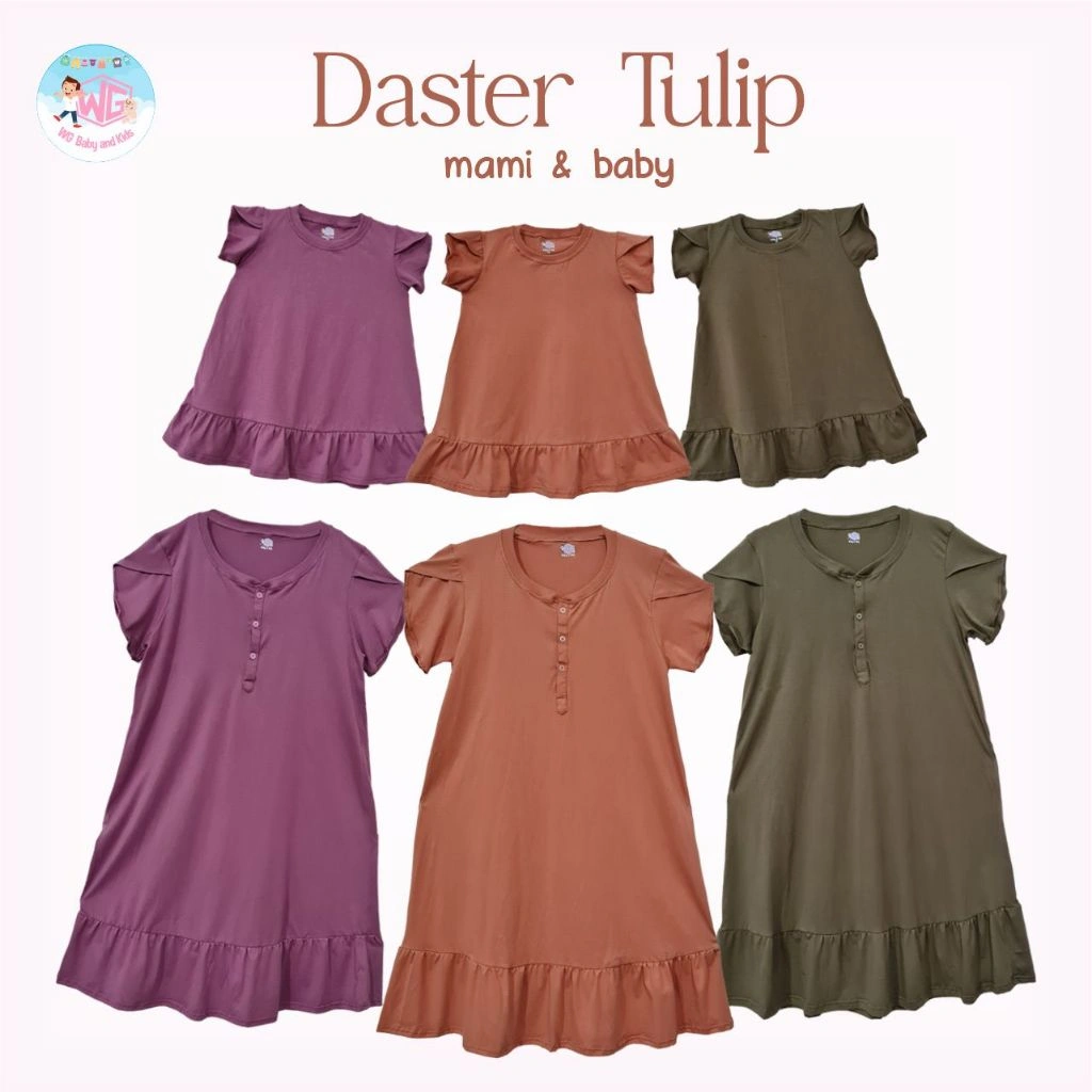 Daster Tulip Couple Ibu Menyusui dan Baby Kaos 100% Katun Polos Harian