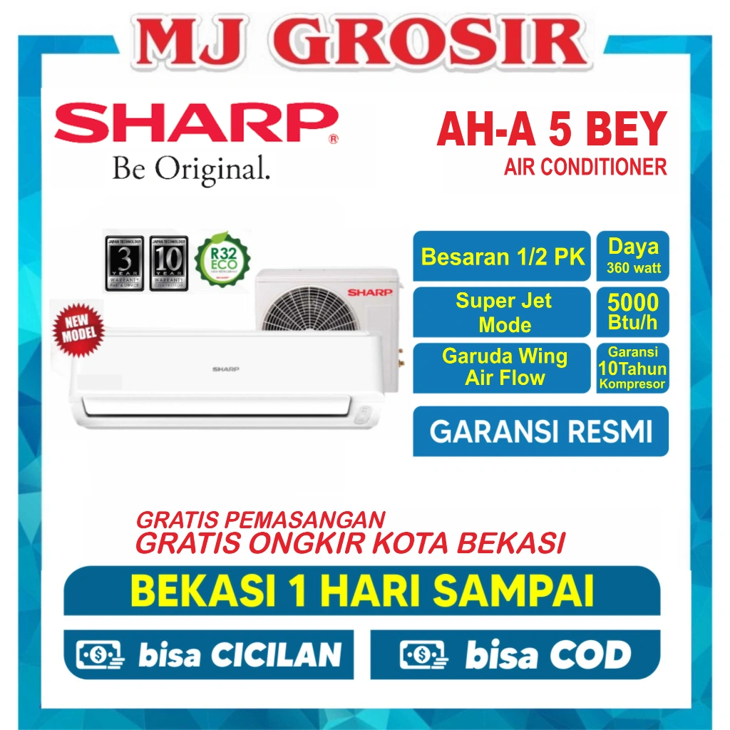 AC SHARP AH-A 05 BEY 0.5 PK 1/2 PK + PASANG R32 LOW WATT CPY