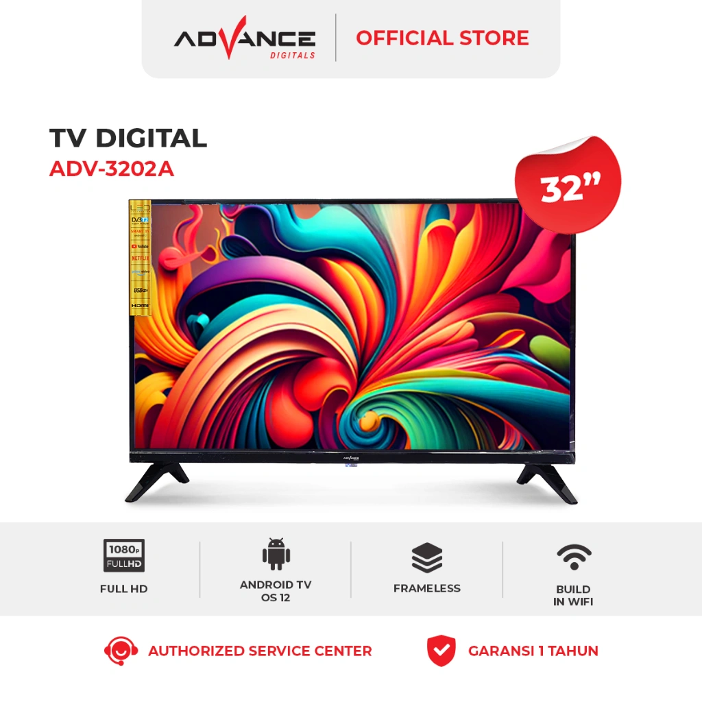 [GRATIS PACKING KAYU] Advance Televisi 32 inch Smart LED TV - Android 14.0 - HD - Voice Search/Google Play/YouTube/Video - WiFi/HDMI/USB/Bluetooth - ADV-3202A