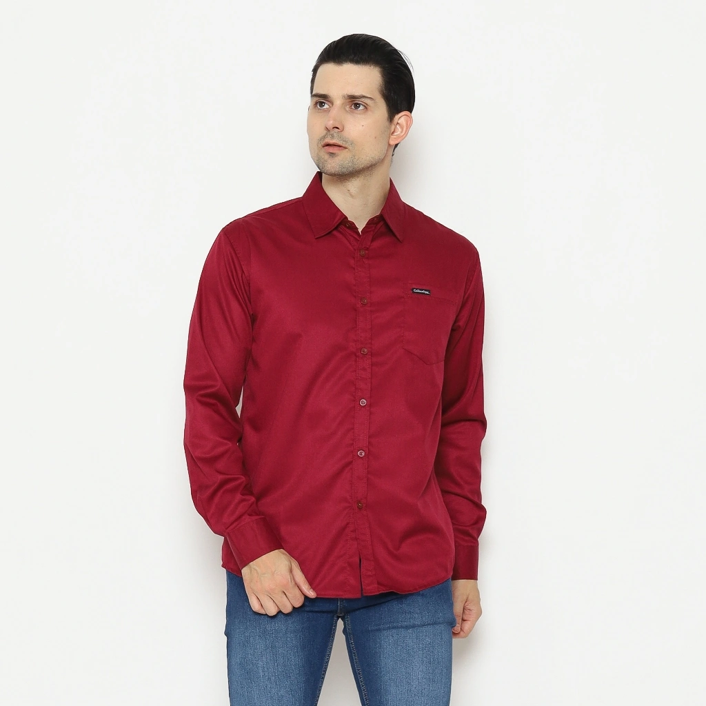 Cottonology Kemeja Pria Lengan Panjang Aska Maroon