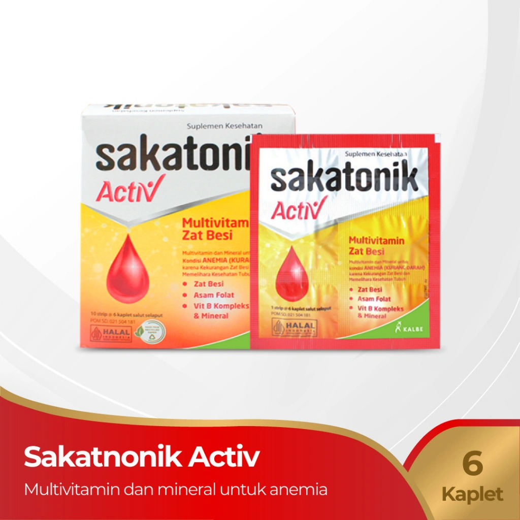 Sakatonik Activ Strip 6 kaplet -  Multivitamin Penambah Darah / untuk Anemi
