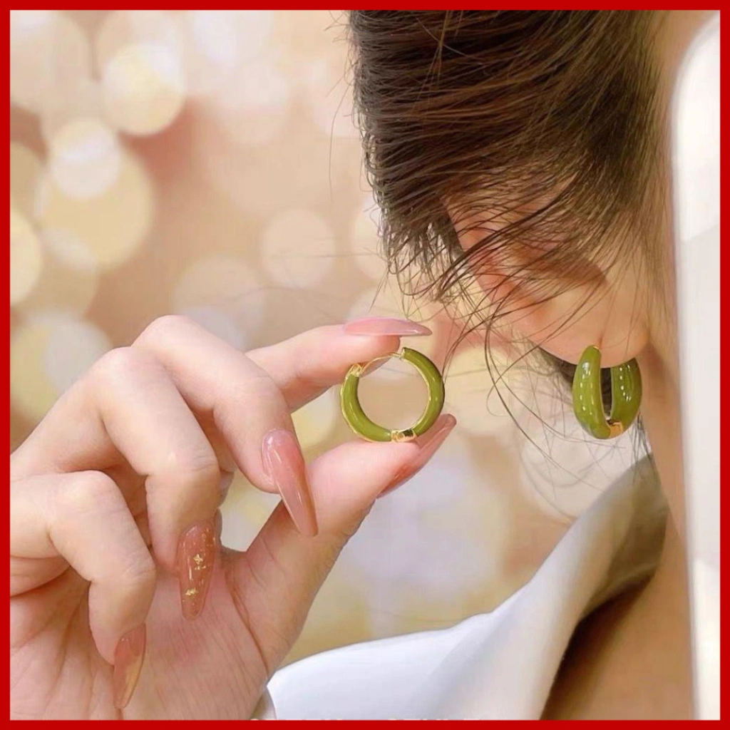 AT22 - ANTING HOOP SIMPLE GOLD KOREA TITANIUM STEEL MODEL KOREA ANTI KARAT/Anting hijau bulat simple titanium anti karat anti luntur/Anting bulat simple titanium