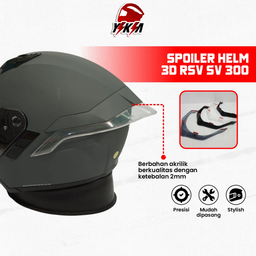 Spoiler Helm RSV SV300 3D Bahan Akrilik Tebal 2mm Presisi Sudah Termasuk Perekat 3M