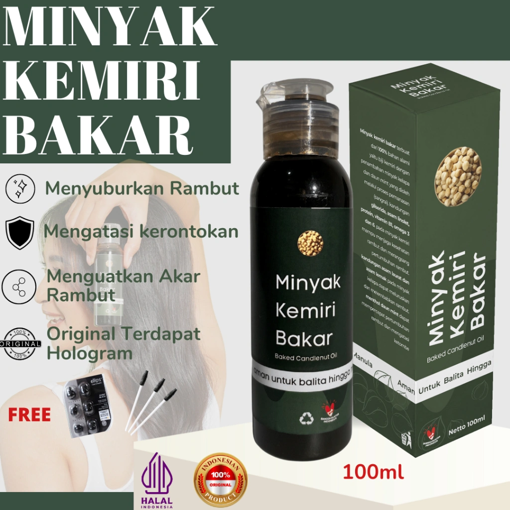 (PAKET CEPAT SAMPAI) KEMIRI BAKAR PENUMBUH RAMBUT - Penumbuh Rambut Botak Paling Ampuh dan Cepat Bayi & Dewasa / Minyak Kemir Bakar Original 100% / Hair Mask / Serum Penumbuh Rambut Botak & Brewok / Vitamin Rambut / Penghitam Penebal Alis Bulu Mata