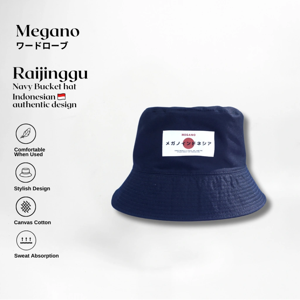 Megano - Raijinggu Bucket hat Navy | Topi Bucket hat pria dan wanita | Bucket Hat navy | Topi gunung pria wanita