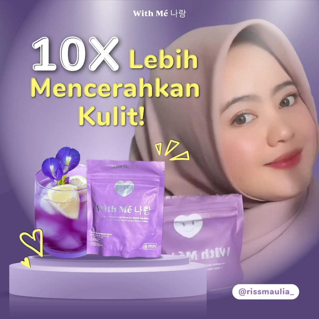 WITH ME Collagen Drink with butterfly pea L gluthatione birdnest and DNA salmon | Minuman kolagen pemutih Bunga Telang Insomnia| beauty drink 1 pouch