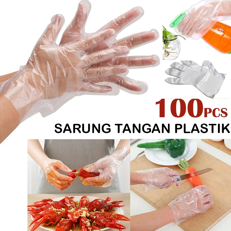 Sarung Tangan Plastik 100PCS 50PSG Steril Sekali Pakai Transparan Disposable Hand Glove Dapur