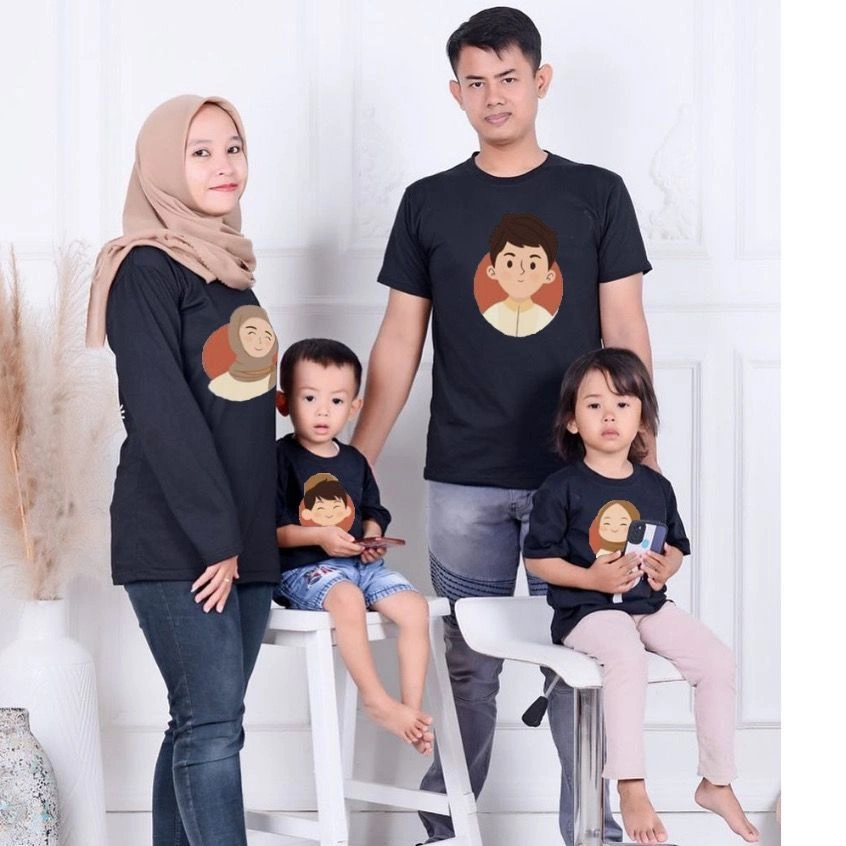 Herlin Collection_Kaos dan Jumper Couple Keluarga Muslimah Kartun Kiyowo_Kaos anak dan dewasa lengan panjang dan pendek