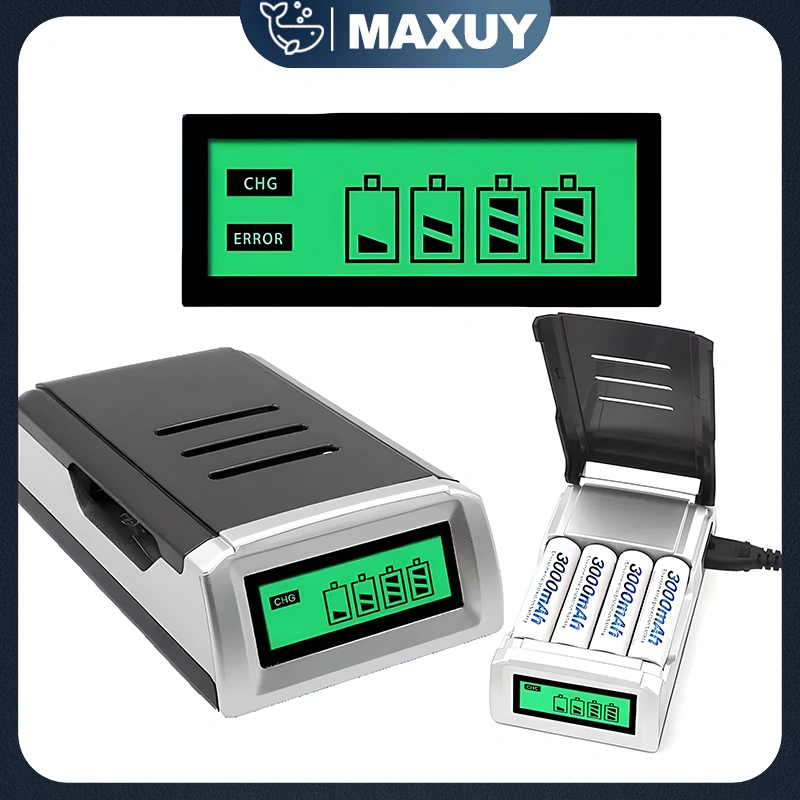 Smart Intelligent LCD 4 Slot Charger Baterai for AA, AAA NiMh NiCd - C905W