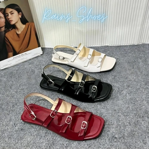Rains.Shoes -LEONY Sandal Flat Wanita Tali Gesper Fashion Kekinian