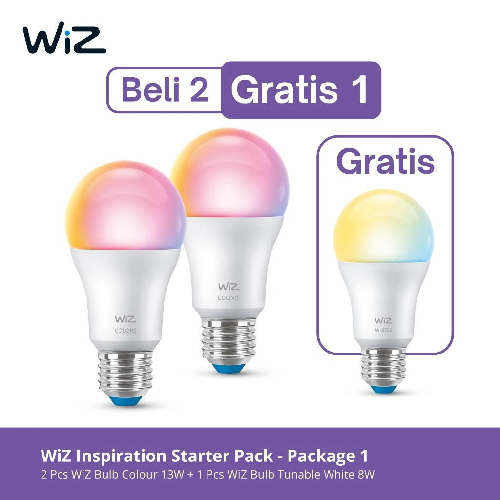 [BELI 2 GRATIS 1] Starter Pack 1 WiZ Lampu Smart LED Bulb RGB 13W Gratis 1 pcs Lampu Pintar 8W TW