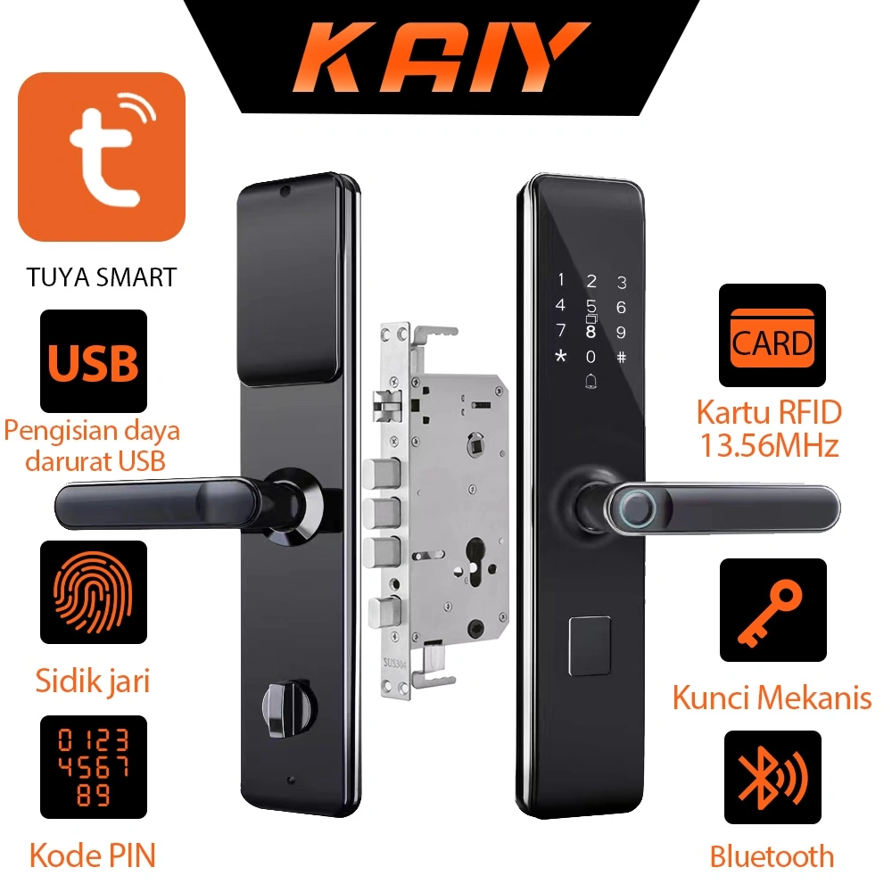 Kaiy/Buka kunci dengan sidik jari Buka kunci dengan kunci Buka kunci jarak jauh Digital Lock Smart Home Door Handle ace Recognition Camera Door Viewer tuya Bluetooth Door Viewer 6068