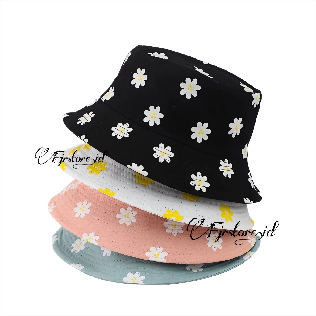 Topi Bucket Anak Perempuan Motif Bunga Daisy - Bucket Ada Talinya
