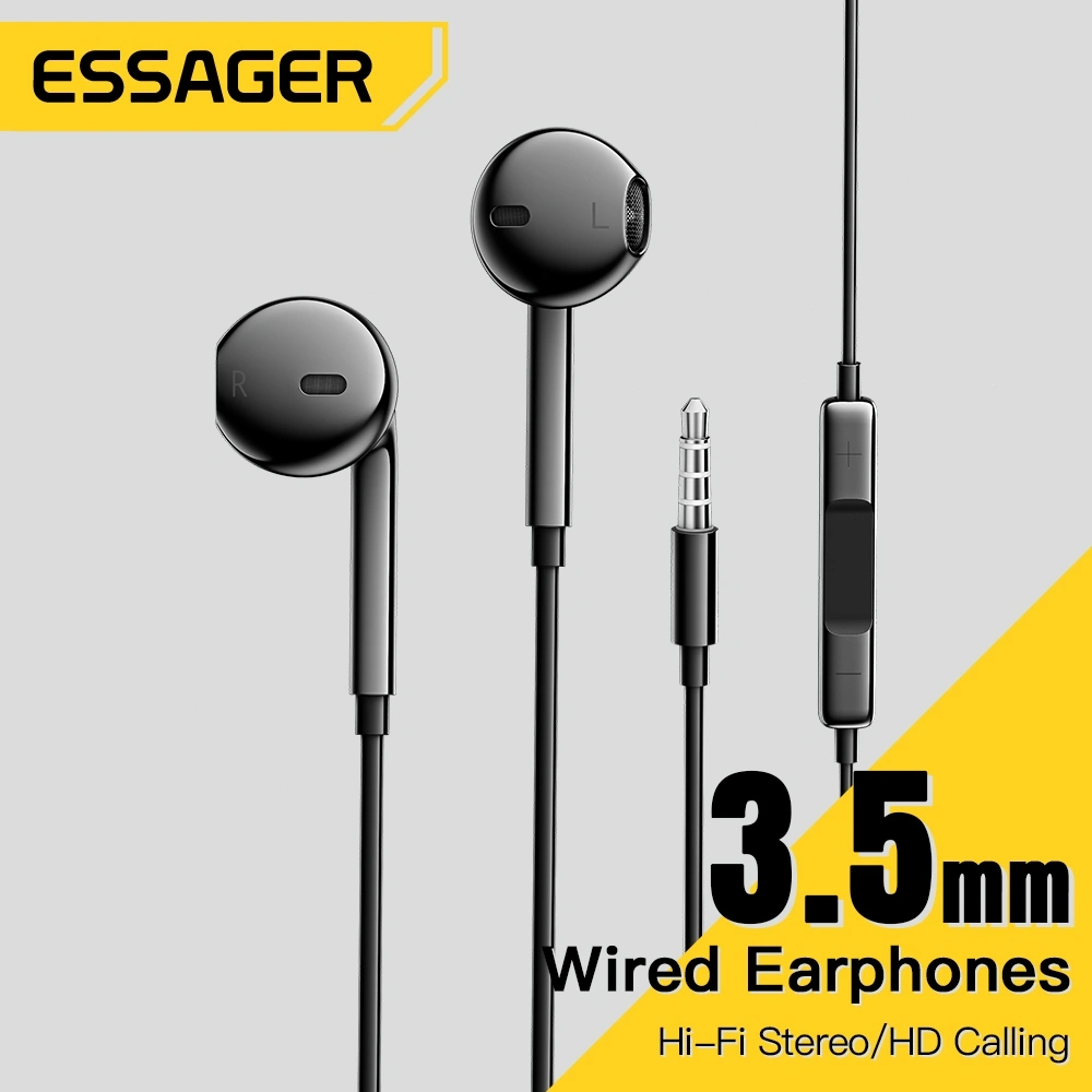 ESSAGER Earphone 3.5mm Wired Earphone In-Ear Headset With Microphone And In-Line Control Bass Headphone