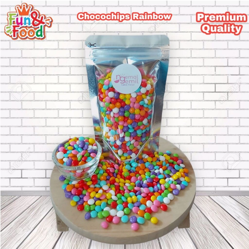 Chocochips Pipih Warna Warni Chocochips Bulat Rainbow Sprinkle Topping Hiasan Kue Donut Pop Ice Kualitas Premium