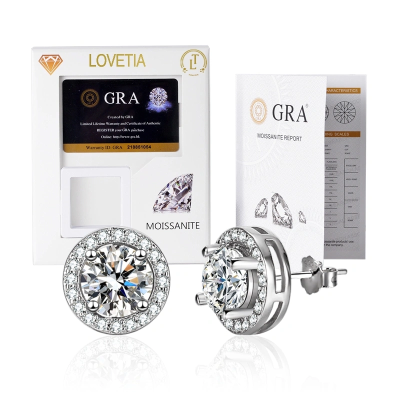 LOVETIA Anting Moissanite Perak 925 1.0 Ct Sertifikat GRA BTED001