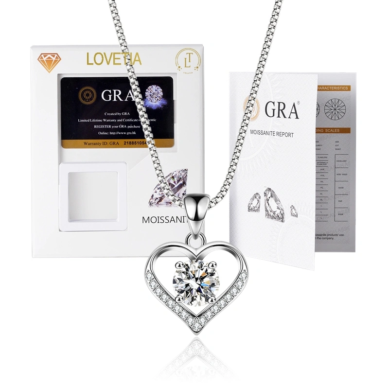 LOVETIA Kalung Moissanite Wanita 0.8 Ct 925 Sertifikat GRA BTXL001