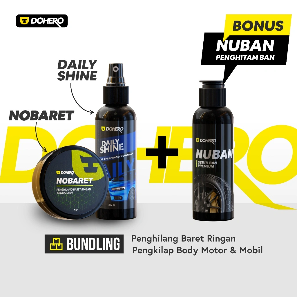 Dohero Paket Penghilang Baret Body, Pengkilap Body Motor Mobil Bonus Semir Ban - Nobaret, Daily Shine Bonus Nuban