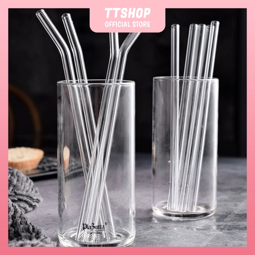 TTSHOP  Sedotan Kaca Borosilicate Lurus Bengkok Smoothies Bening Transparan Pyrex Reusable Eco Friendly SK001