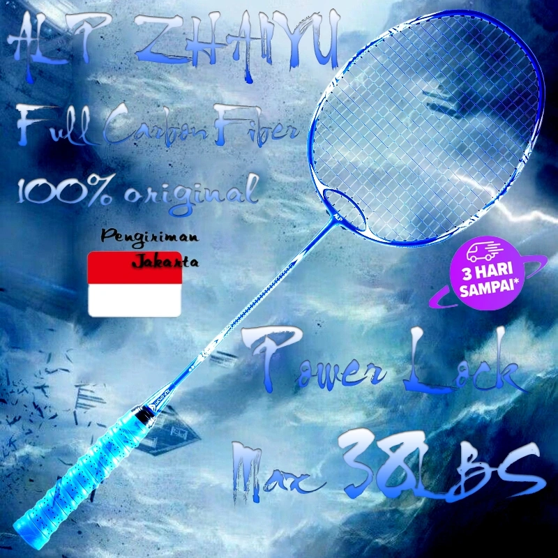 ALPSPORT ZHANYU Power Lock Max 38LBS 4U G5 Raket BuluTangkis Dengan Senar 100% Original Desain Asli T800 Serat Karbon Reket Profesional Kelas Racquet Turnamen Biru Didesain Untuk PELAJAR Yang Raket Pemula Rsl Yonex Liling Victor ALP Badminton Racket