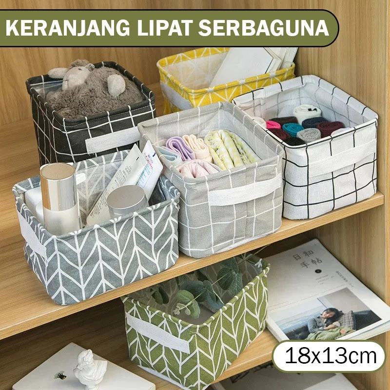 Kotak Tempat Penyimpanan Keranjang Lipat Mini 18x13cm Serbaguna Tempat Makeup Kosmetik Mainan