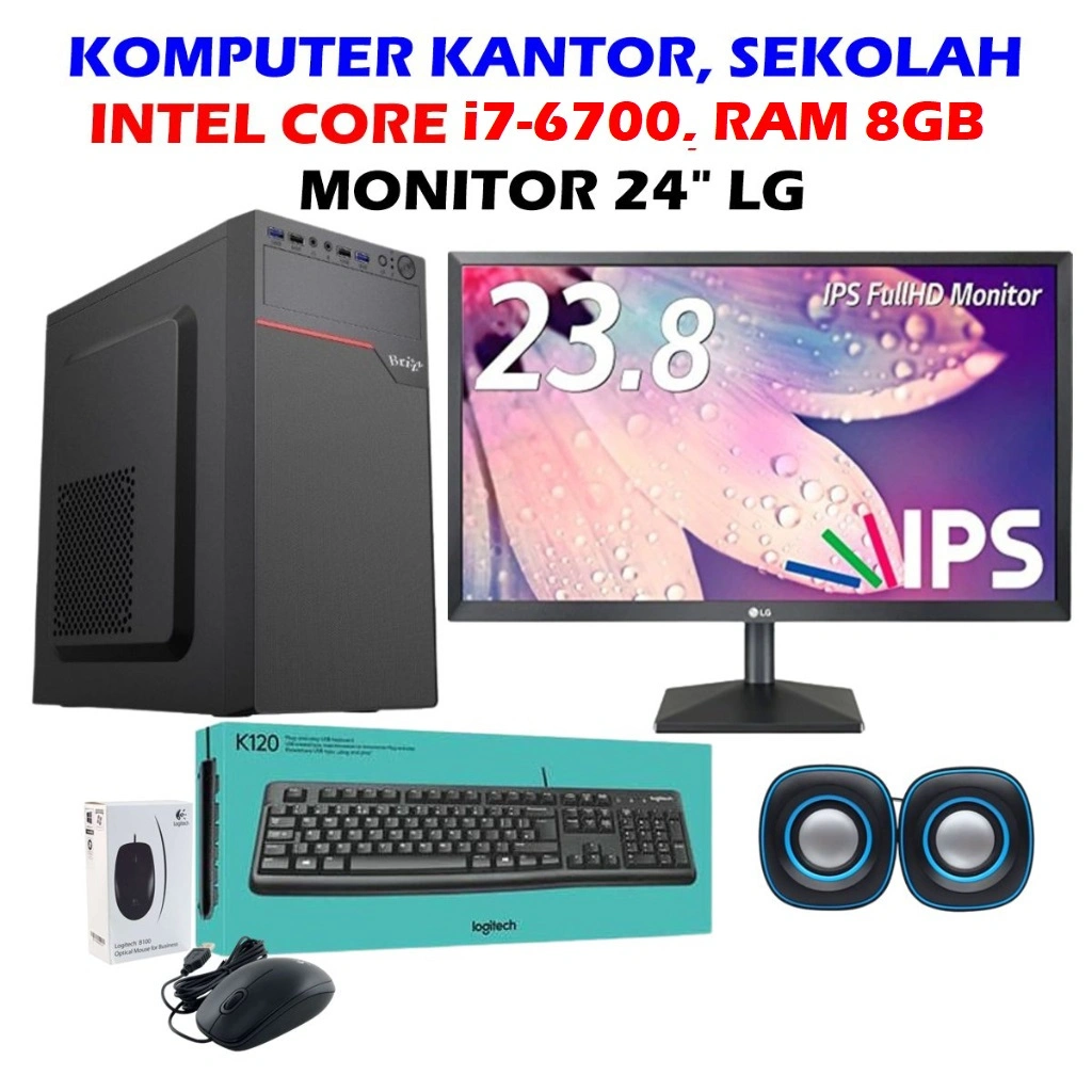 PAKET KOMPUTER KANTOR CORE I7-6700 GEN  6 + LED LG WIDE KEYBOARD MOUSE LOGITECH,  CPU KOMPUTER KANTOR CORE I7-6700 RAM 8GB - PAKET KOMPUTER RAKITAN KANTOR/SEKOLAH/KERJA