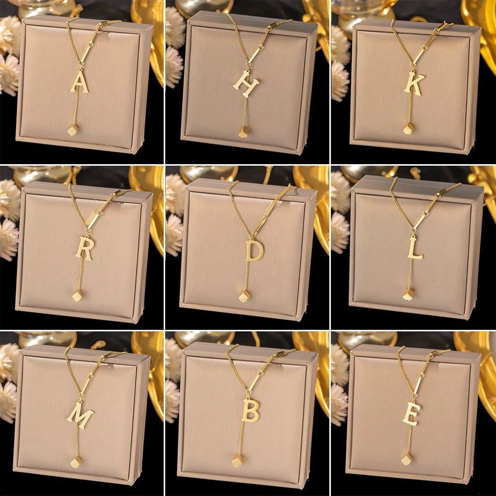 KL139 - Kalung ALFABET ABJAD Inisial NAMA Aesthetic kalung huruf best seller kalung cewek titaniuM A