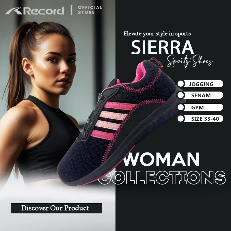 [RECORD SHOES] SIERRA Sneakers Olahraga Perempuan Sepatu Senam Gym CASUAL POUNDFIT Badminton 33-40