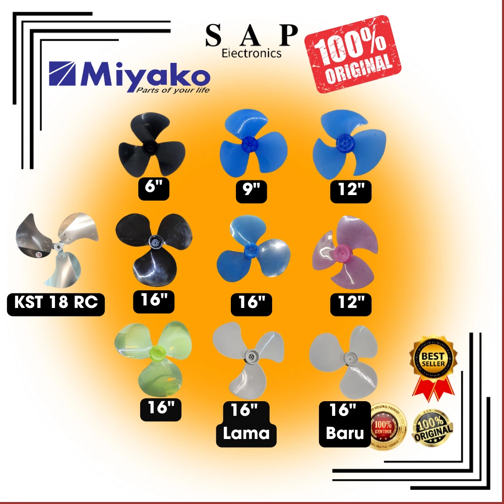 Baling-Baling Kipas Angin Merk MIYAKO Ukuran 6 inch/9 inch/12 inch/16 inch/ KST 18 RC Original