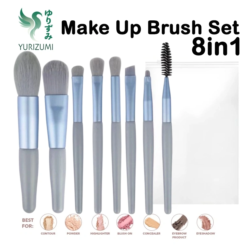 Make Up Brush Set 8in1 Warna Pastel Gratis Pouch Kuas Mini Travel Pack Isi 8pcs Kuas - AF