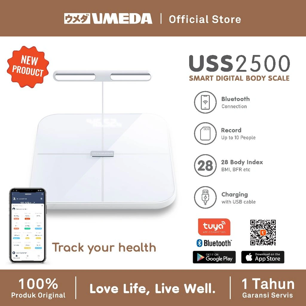 Umeda USS2500 Timbangan Berat Badan Digital 180kg + Body Fat Monitor / Smart Digital Body Scale