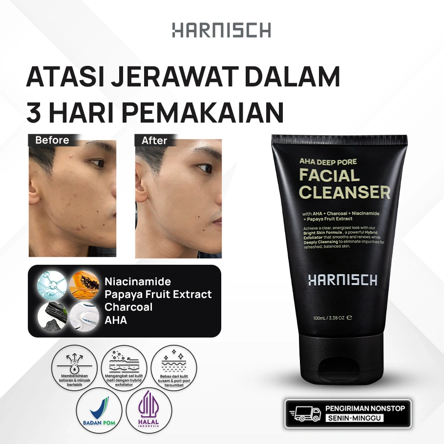 Harnisch Aha Deep Pore Facial Cleanser sabun muka pria sabun jerawat face wash pria face wash jerawat sabun muka kulit berminyak sabun kulit jerawat Sabun pembersih wajah untuk kulit kusam, berminyak & berjerawat sabun muka pria sabun pencerah pria BPOM