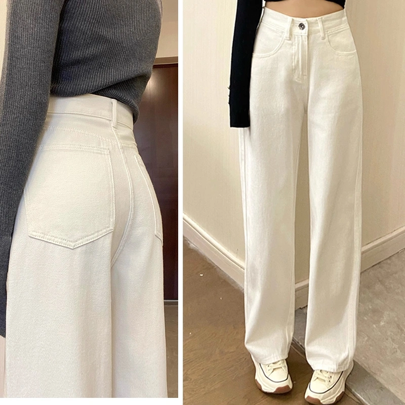 Celana wanita jeans jeans putih Celana jeans wanita jeans cream celana boyfriend wanita Celana kulot wanita jeans putih wanita celana wanita korean style jeans kulot longgar jeans high waist panjang loose pants jumbo
