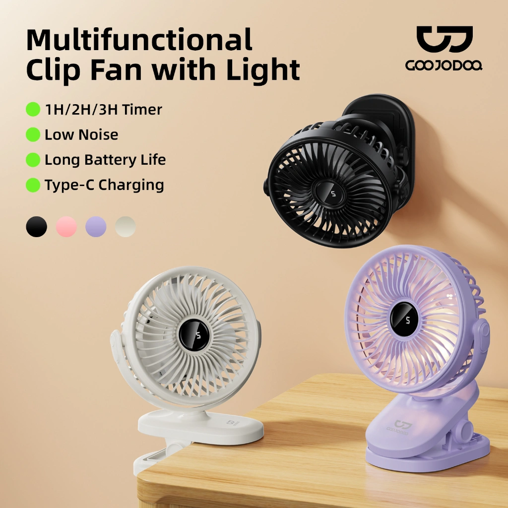 GOOJODOQ FS092 3000mAh Long-lasting Battery & Smart Display Mini Fan Rotating Kipas Angin Meja Mini Jepit Portable Kipas Mini