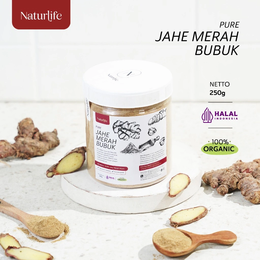 JAHE MERAH BUBUK 250G ASLI 100% TANPA CAMPURAN ORIGINAL NATURLIFE SERBUK JAHE / BUBUK MINUMAN JAHE MERAH / JAHE MERAH INSTAN PURE RED GINGER POWDER / IMUN BOOSTER ORGANIC NUTRIFARM / BEORGANIK / DARI BUMI / SAFIYA / GALLEO