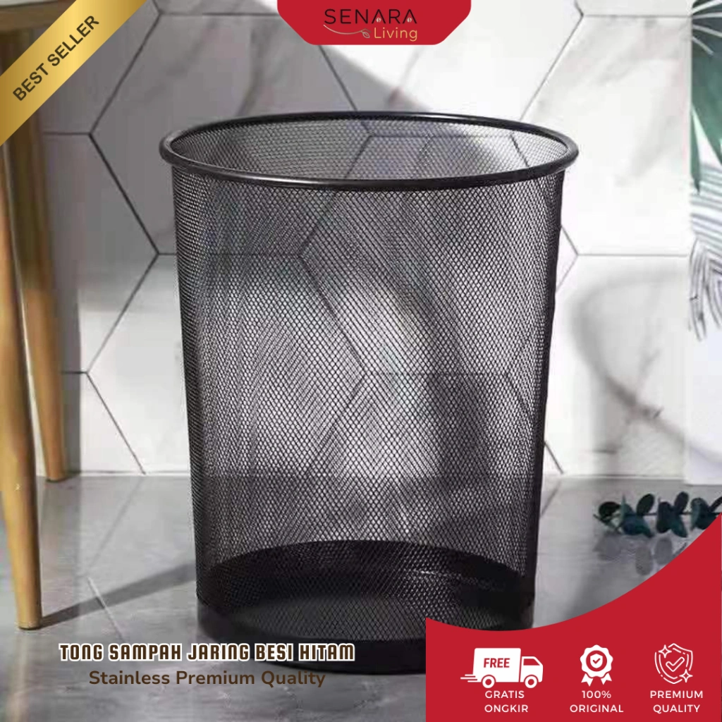 SENARA Living - TONG SAMPAH JARING BESI HITAM - TEMPAT SAMPAH ELEGAN KANTOR RESTORAN - KERANJANG BAJU KOTOR MH04