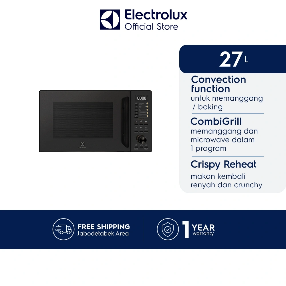 Electrolux Microwave Multifunction Grill, Convection, Steam 27L EMC27D22BM / EMC 27D22 BM - Black free akesoris grill, steams
