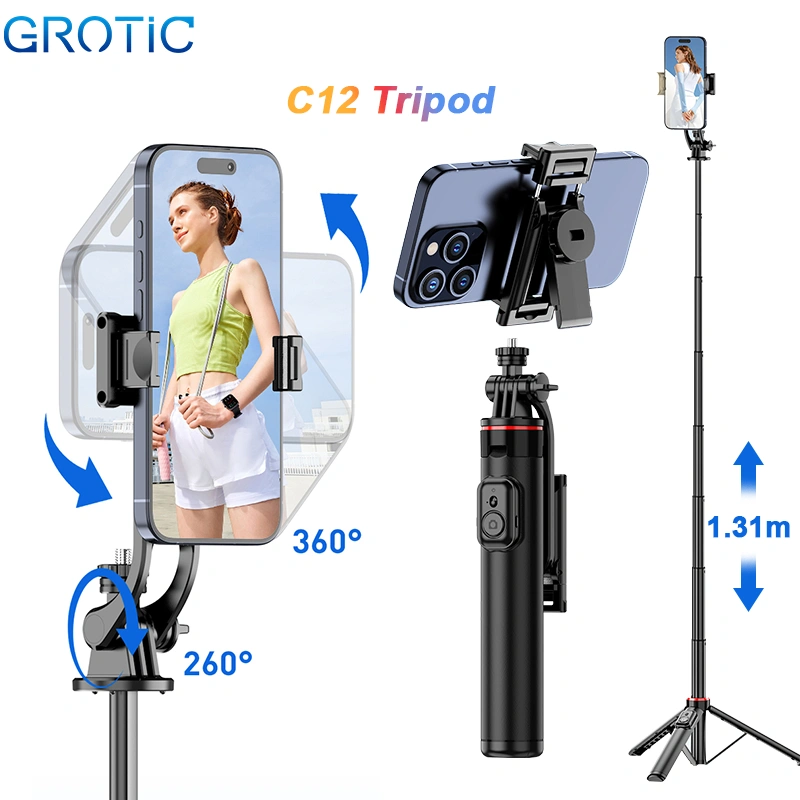 GROTIC Tripod Tongsis C12 Portable 131cm dengan Remote Bluetooth dan Detachable Mount