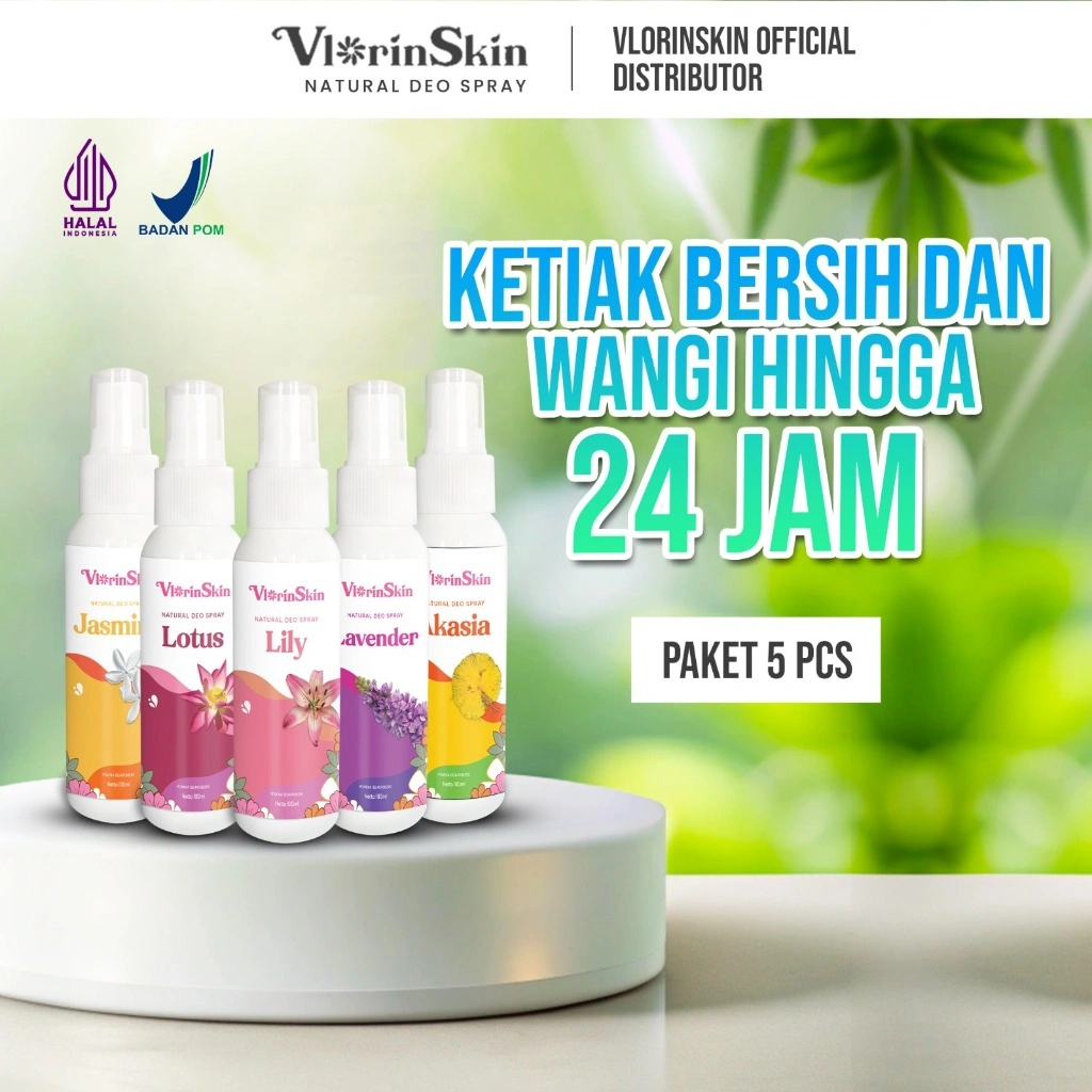 VLORINSKIN 5 Pcs Deodorant Spray Tawas Antiperspirant - Whitening 3in1 Anti Bau Ketiak BPOM 100ml