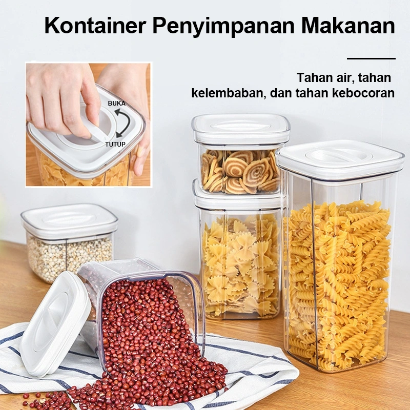 Wadah Makanan Kedap Udara SUPER - Tempat Penyimpanan Anti Bocor dengan Tutup Vacuum Seal, Bisa Disusun (Stackable) & Food Grade BPA FREE - Organizer Dapur Praktis untuk Beras, Bumbu & Snack