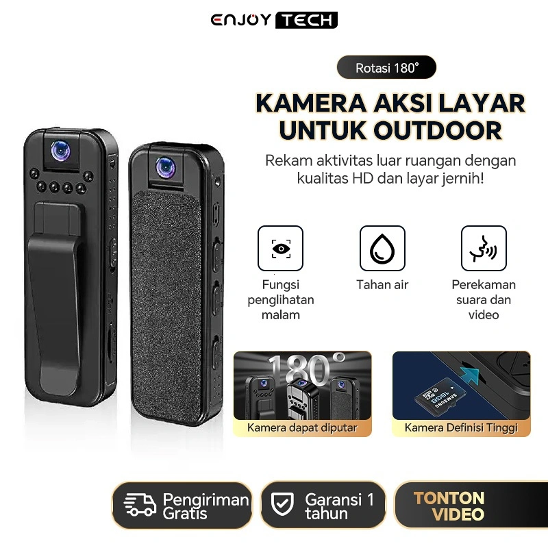 ENJOYTECH Perekam Layar HD Olahraga Kamera Olahraga HD Mini Layar Warna HD 1080P Layar Warna 8K Layar Warna 180 ° Lensa yang Dapat Diputar dengan Koneksi Hotspot WiFi Deteksi Gerak Tubuh Perekam Penglihatan Malam IR