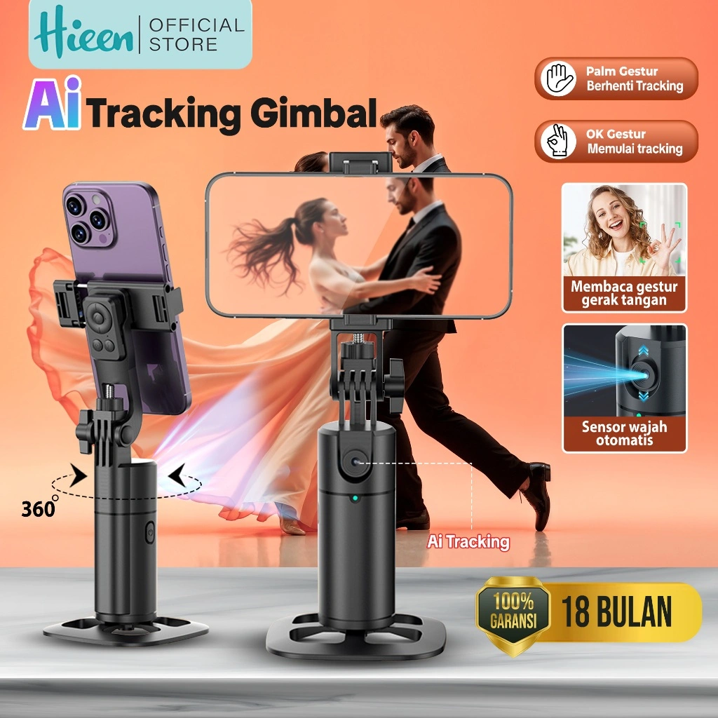 (Ai Tripod) Hieen GS11 Ai Face Tracking Tripod Remote Bluetooth 5.4 Gimbal Stabilizer 360°Rotation Pelacak Wajah Cerdas