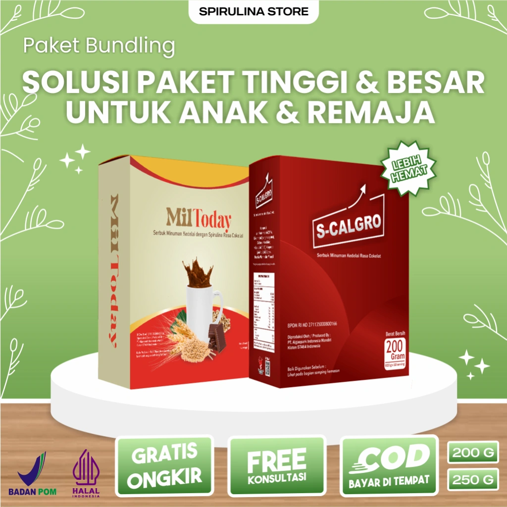 Paket Bundling S-Calgro & Miltoday | Minuman Peninggi Badan & Penambah berat badan Kaya Antioksidan