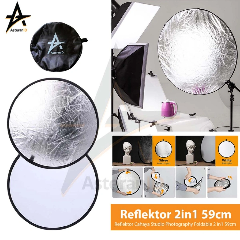 Asteran Reflektor Cahaya Studio Photography Foldable 2 in 1 60 cm